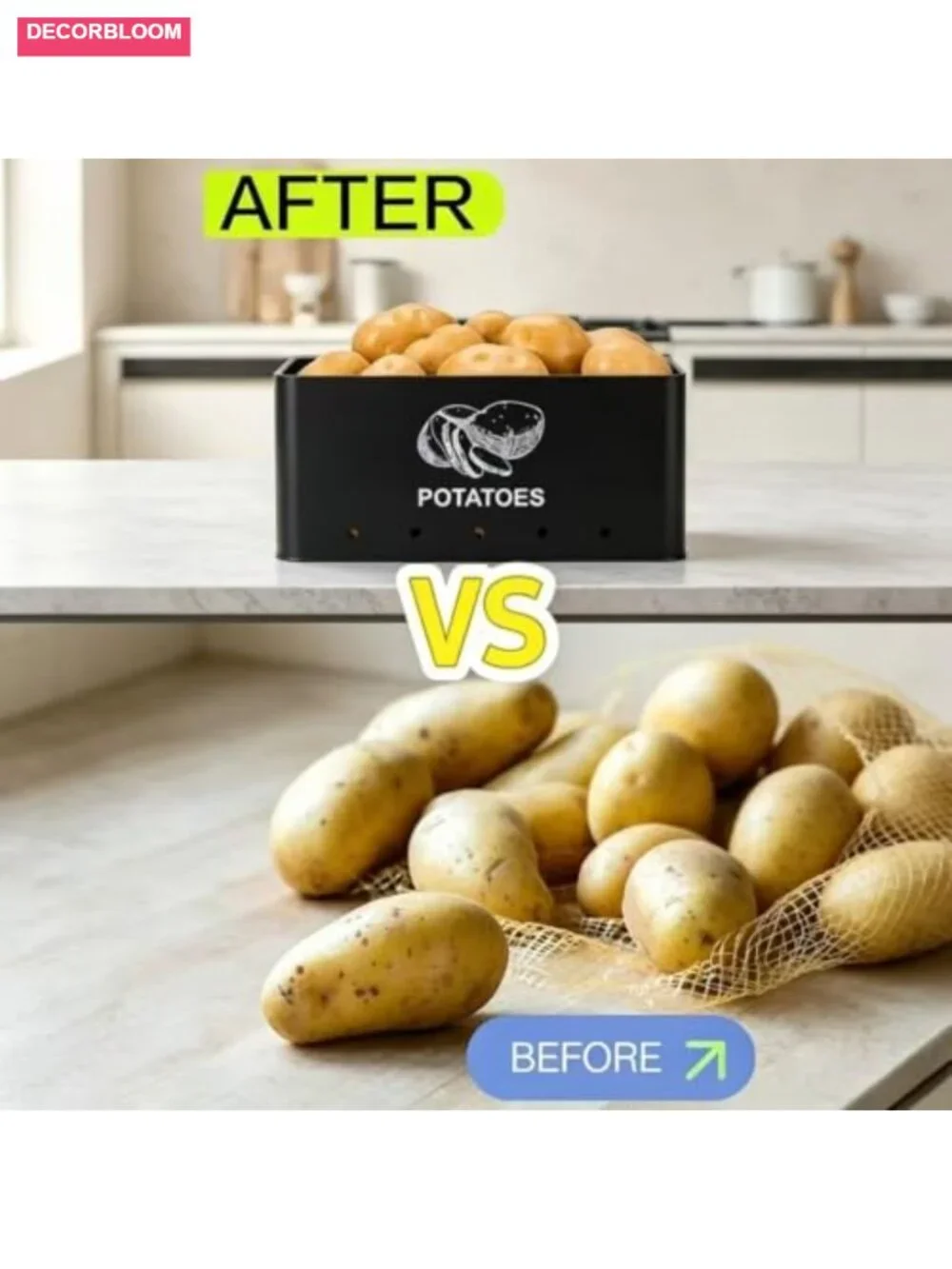 Metal Onion Garlic Potato Storage Set with Bamboo Lids, 3 Canisters with